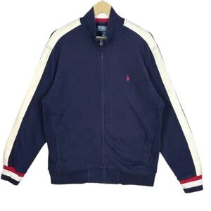 Navy Track Jacket with Red and White Stripes POLO